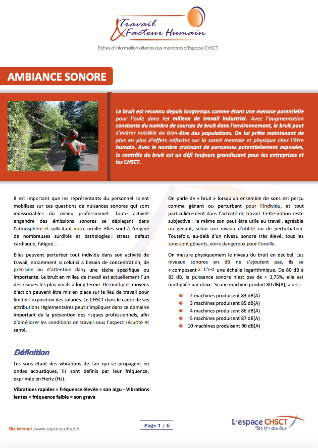 Risques ambiance sonore : fiche d'information pdf à télécharger